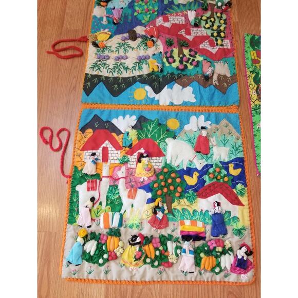 Vintage Arpillera Folk Art 3D Wall Hanging Seat Covering Peruvian Set Handmade - Picture 9 of 11